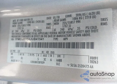 2018 Ford Escape Sel from USA, damaged, VIN 1FMCU0HD4JUB41541